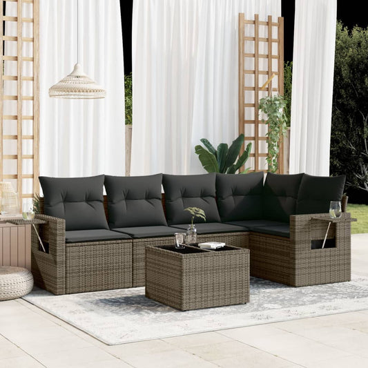 Set Divano da Giardino 6 pz con Cuscini Grigio in Polyrattan - homemem39