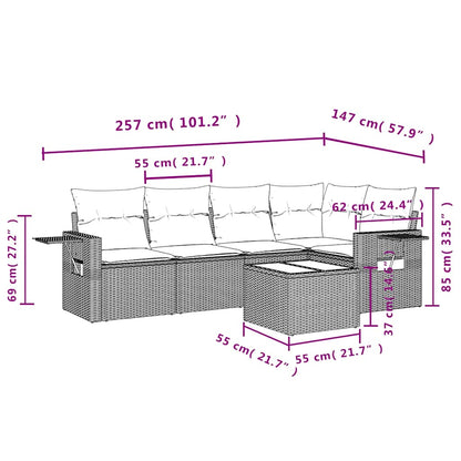Set Divano da Giardino 6pz con Cuscini Grigio Chiaro Polyrattan | homemem39