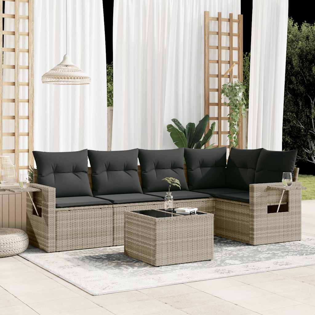 Set Divano da Giardino 6pz con Cuscini Grigio Chiaro Polyrattan | homemem39
