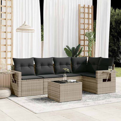 Set Divano da Giardino 6pz con Cuscini Grigio Chiaro Polyrattan | homemem39