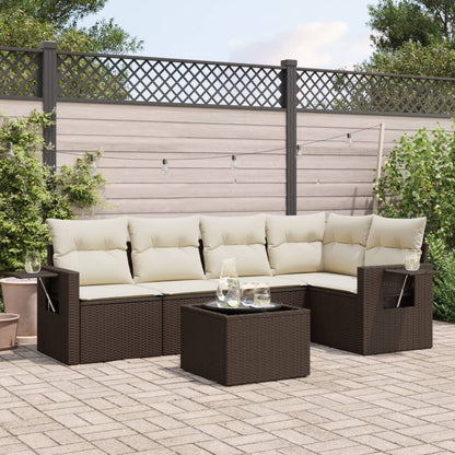 Set Divano da Giardino 6 pz con Cuscini Marrone in Polyrattan - homemem39