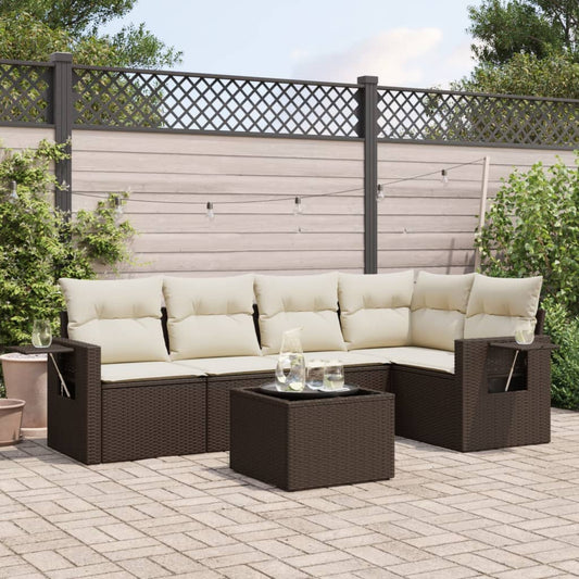 Set Divano da Giardino 6 pz con Cuscini Marrone in Polyrattan - homemem39
