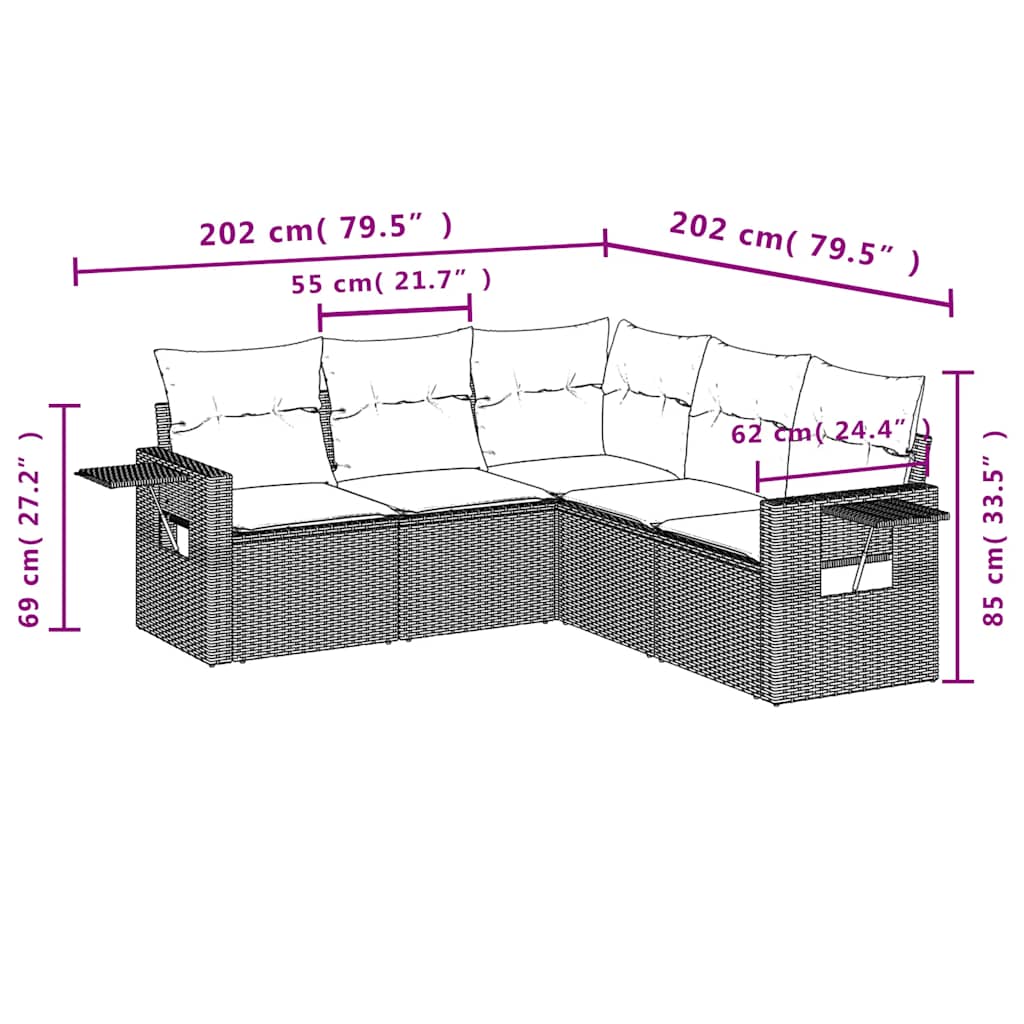 Set Divani da Giardino 5 pz con Cuscini in Polyrattan Nero | homemem39