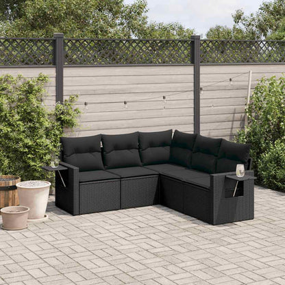Set Divani da Giardino 5 pz con Cuscini in Polyrattan Nero | homemem39