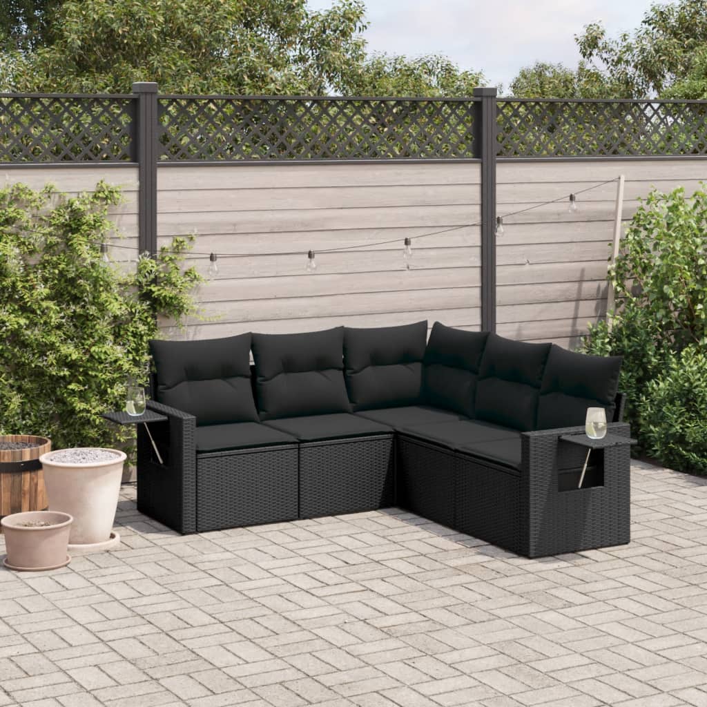 Set Divani da Giardino 5 pz con Cuscini in Polyrattan Nero - homemem39