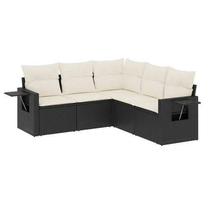 Set Divani da Giardino 5 pz con Cuscini in Polyrattan Nero | homemem39