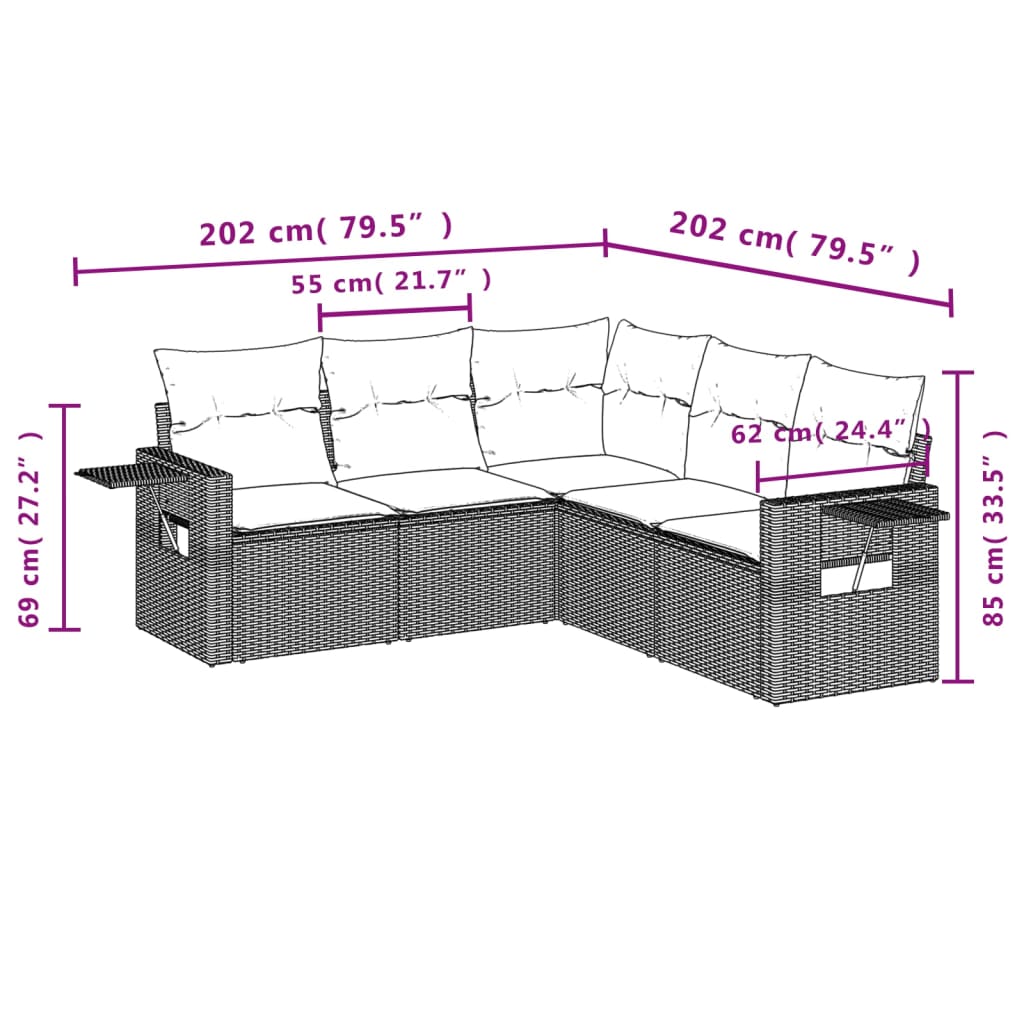 Set Divani da Giardino 5 pz con Cuscini in Polyrattan Nero - homemem39