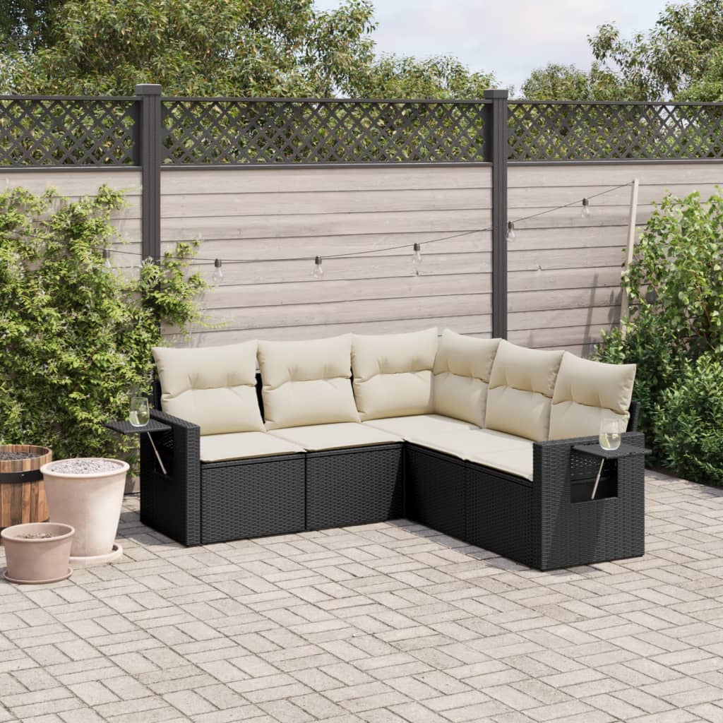 Set Divani da Giardino 5 pz con Cuscini in Polyrattan Nero | homemem39