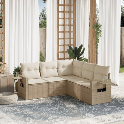 Set Divano da Giardino 5 pz con Cuscini Beige in Polyrattan - homemem39