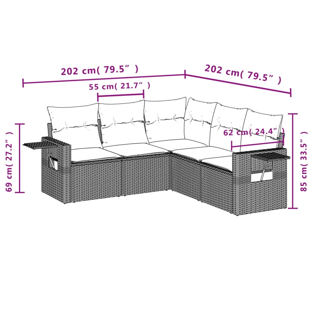 Set Divano da Giardino 5 pz con Cuscini Grigio in Polyrattan | homemem39