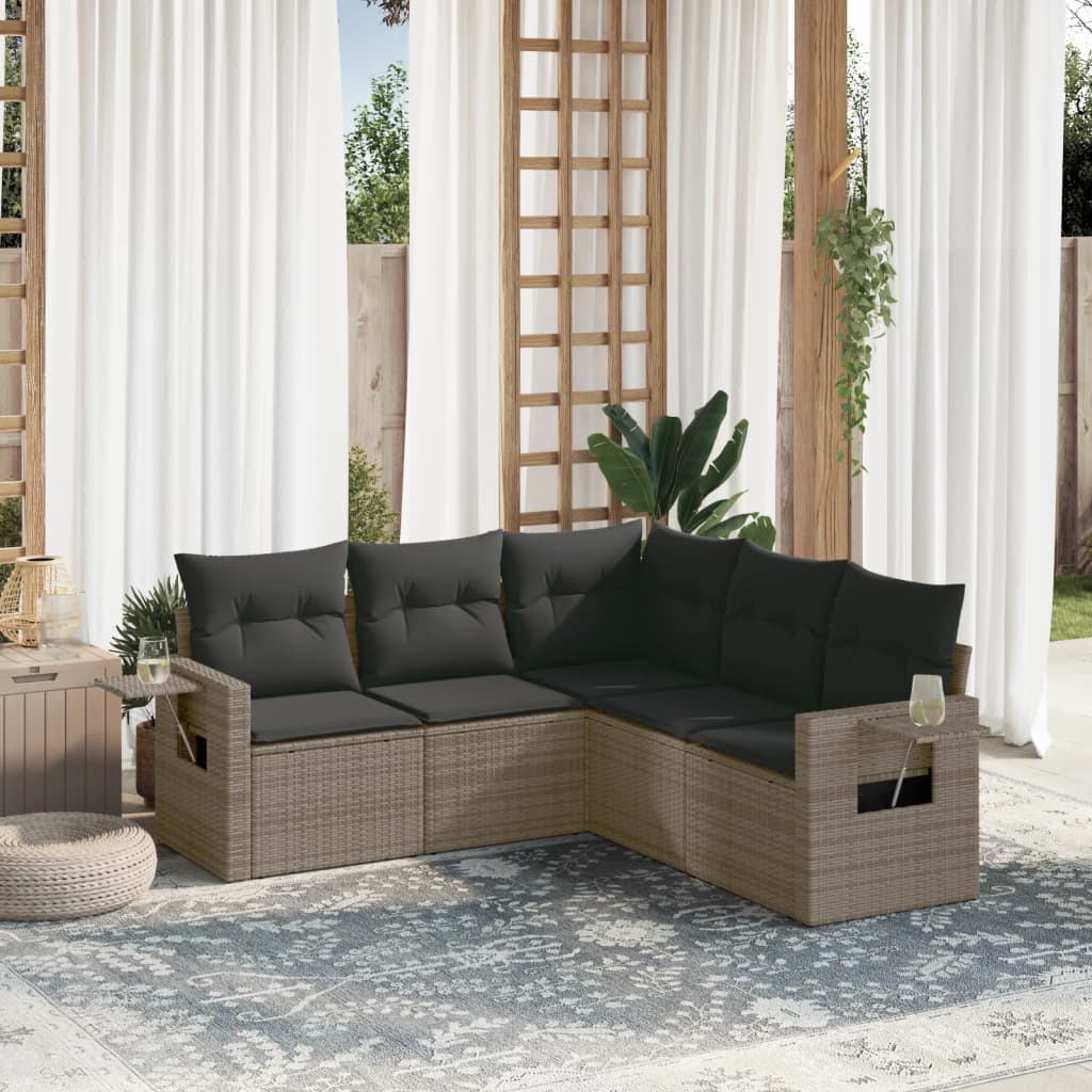 Set Divano da Giardino 5 pz con Cuscini Grigio in Polyrattan - homemem39