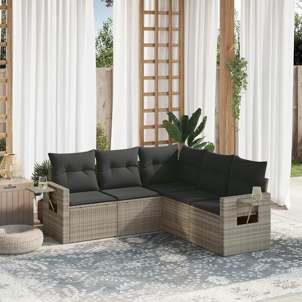 Set Divano da Giardino 5pz con Cuscini Polyrattan