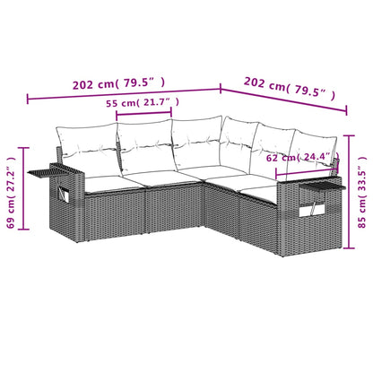 Set Divani da Giardino 5 pz con Cuscini Marrone in Polyrattan | homemem39