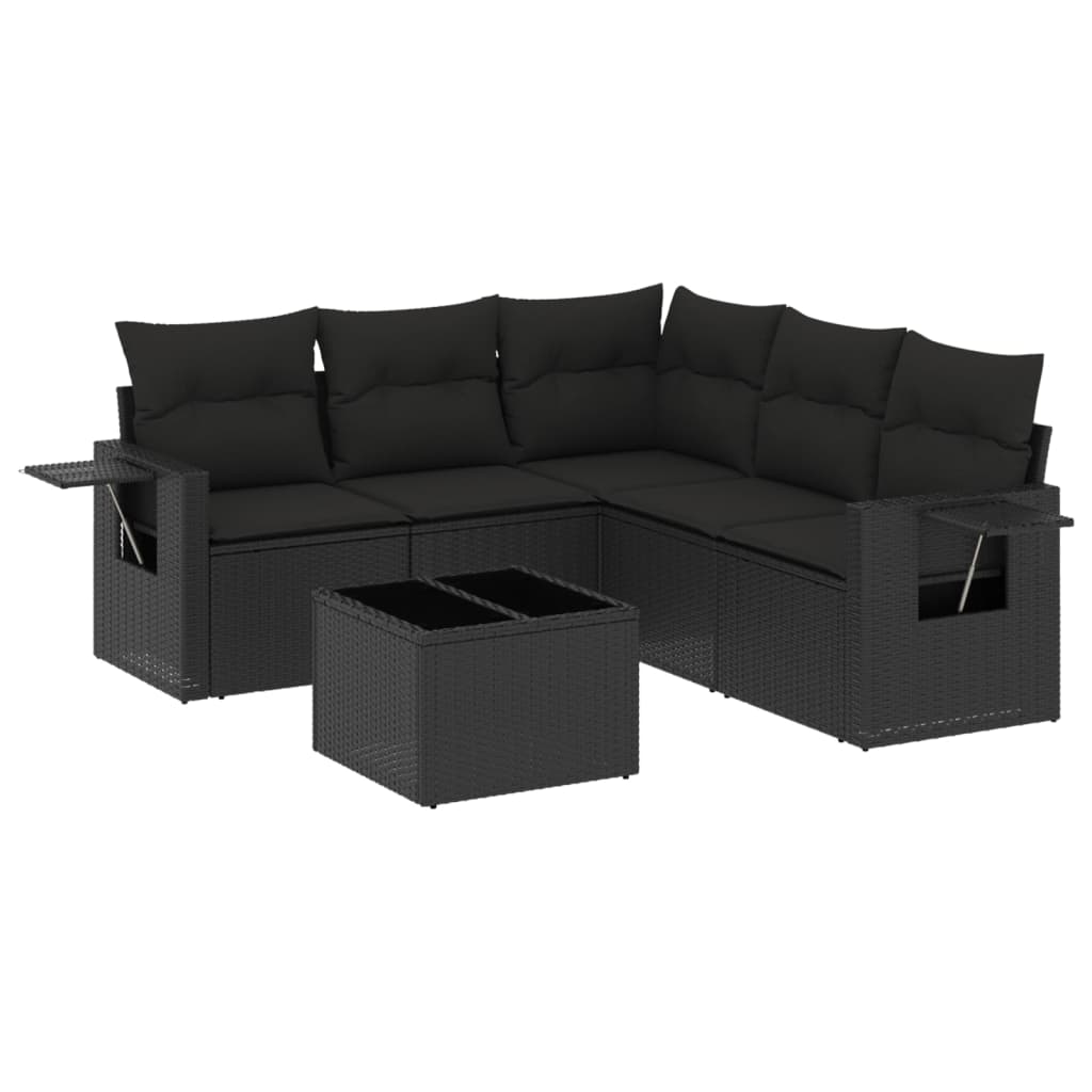 Set Divano da Giardino 6 pz con Cuscini Nero in Polyrattan - homemem39