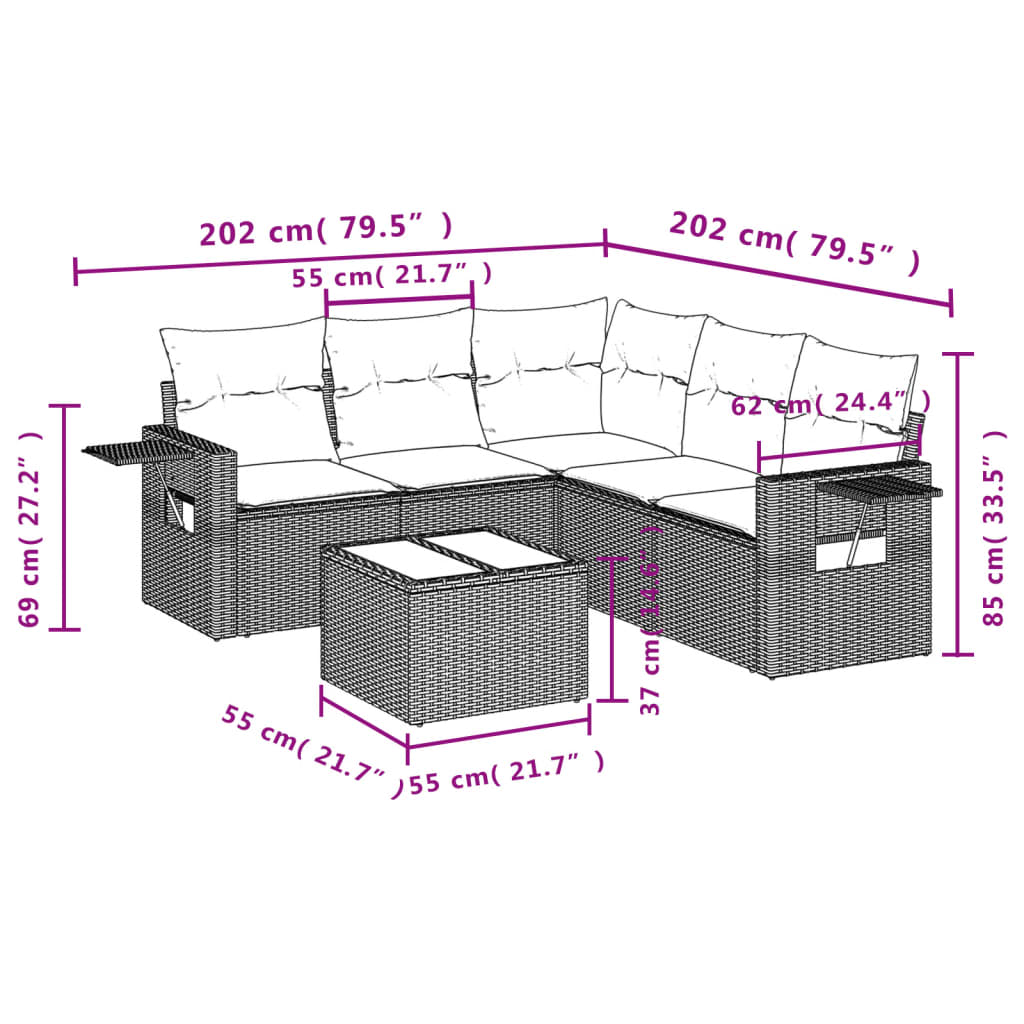 Set Divano da Giardino 6 pz con Cuscini Nero in Polyrattan | homemem39