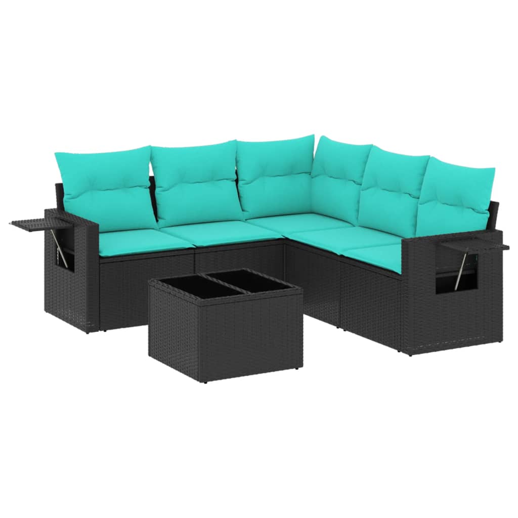 Set Divani da Giardino 6 pz con Cuscini Nero in Polyrattan