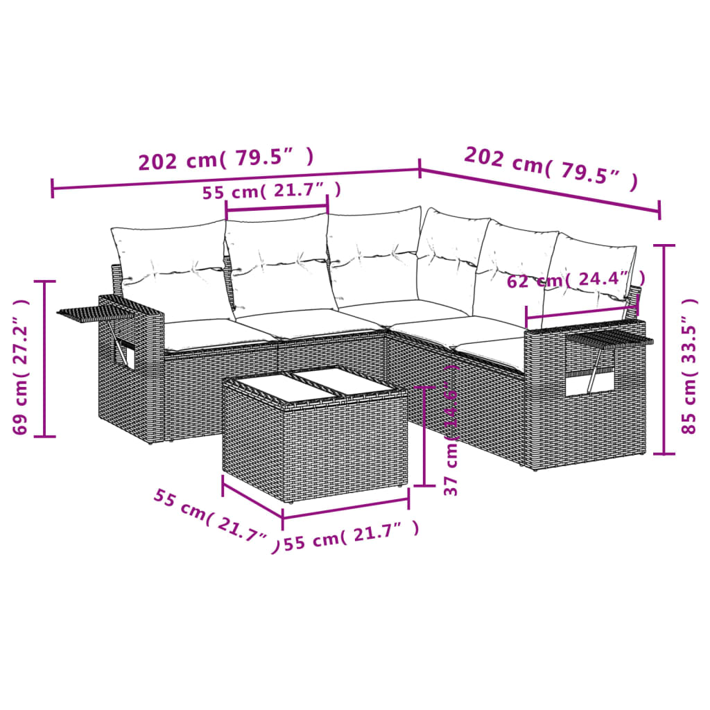 Set Divani da Giardino 6 pz con Cuscini Nero in Polyrattan | homemem39