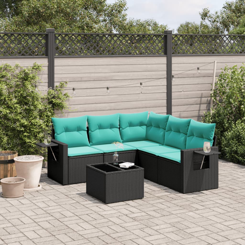 Set Divani da Giardino 6 pz con Cuscini Nero in Polyrattan