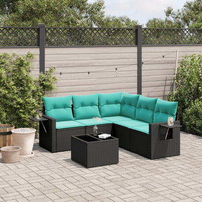 Set Divani da Giardino 6 pz con Cuscini Nero in Polyrattan