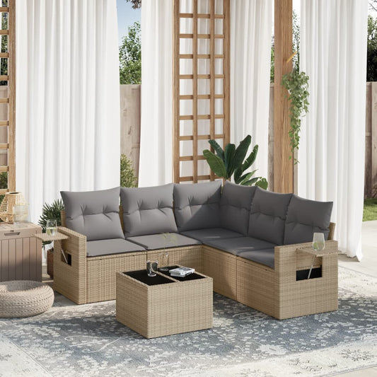 Set Divano da Giardino 6 pz con Cuscini Beige in Polyrattan - homemem39