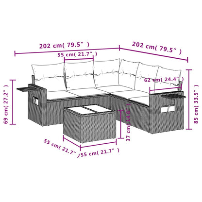 Set Divani da Giardino 6 pz con Cuscini Grigio in Polyrattan