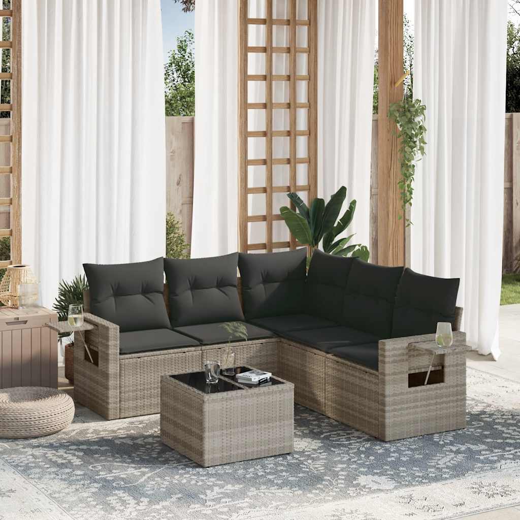 Set Divano da Giardino 6pz con Cuscini Grigio Chiaro Polyrattan - homemem39