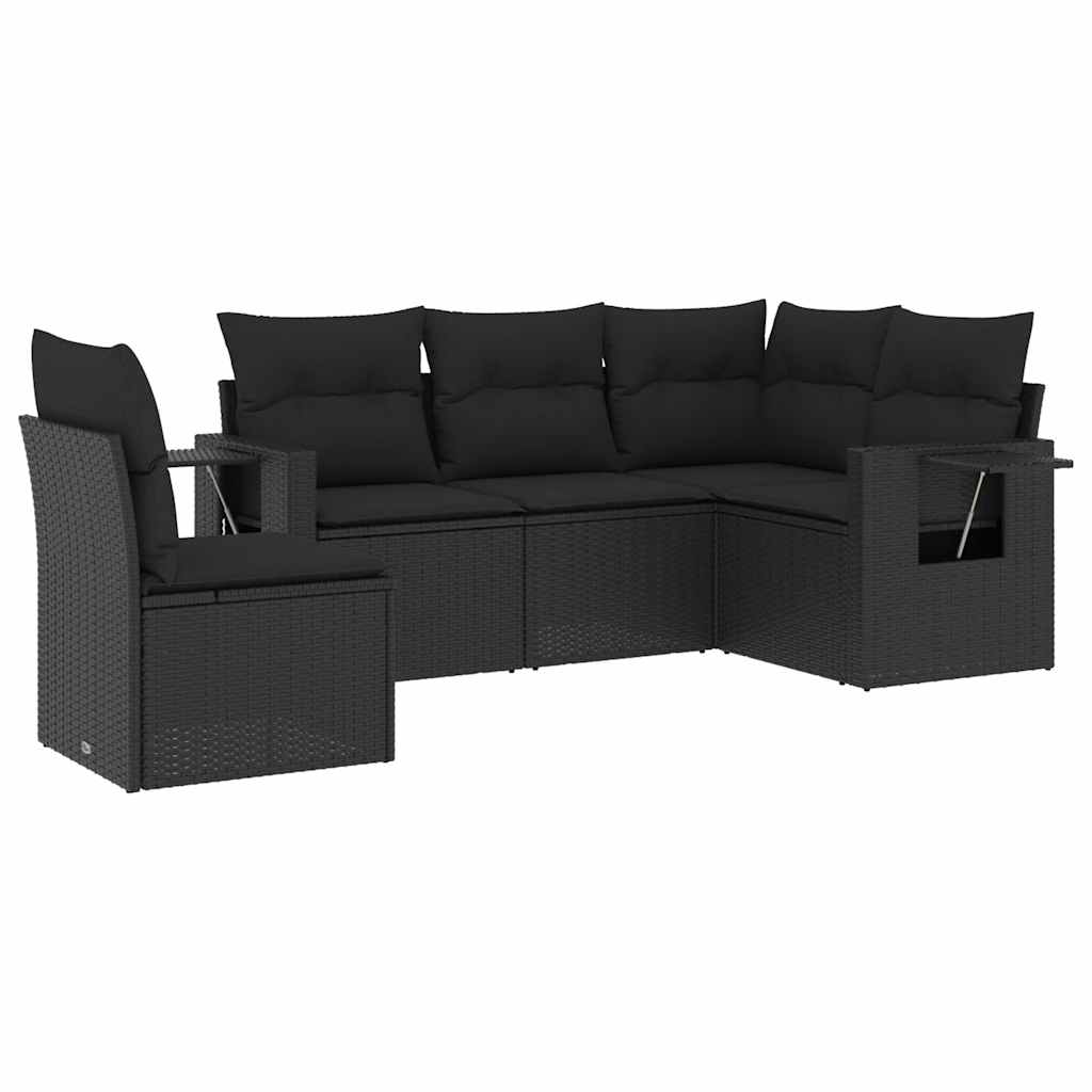 Set Divani da Giardino 5 pz con Cuscini in Polyrattan Nero | homemem39
