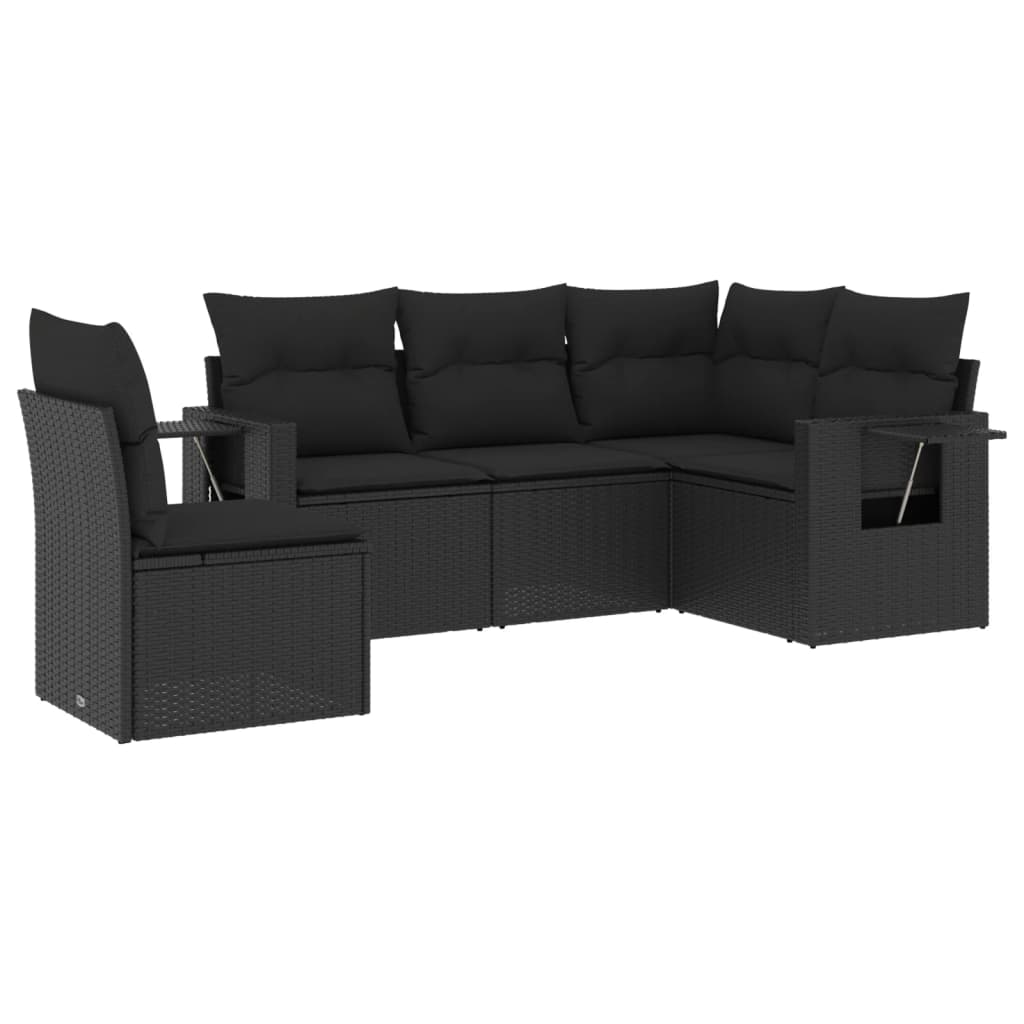 Set Divani da Giardino 5 pz con Cuscini in Polyrattan Nero - homemem39