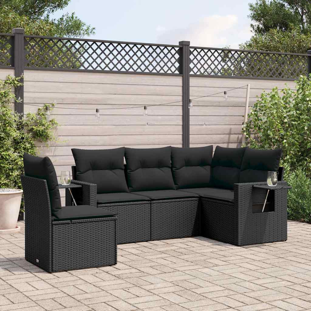 Set Divani da Giardino 5 pz con Cuscini in Polyrattan Nero | homemem39