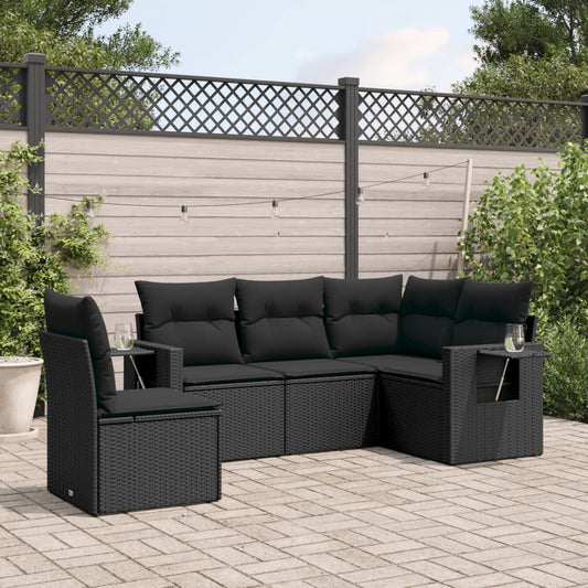 Set Divani da Giardino 5 pz con Cuscini in Polyrattan Nero - homemem39