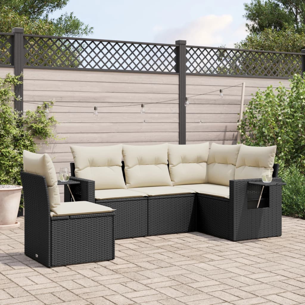 Set Divani da Giardino 5 pz con Cuscini in Polyrattan Nero | homemem39