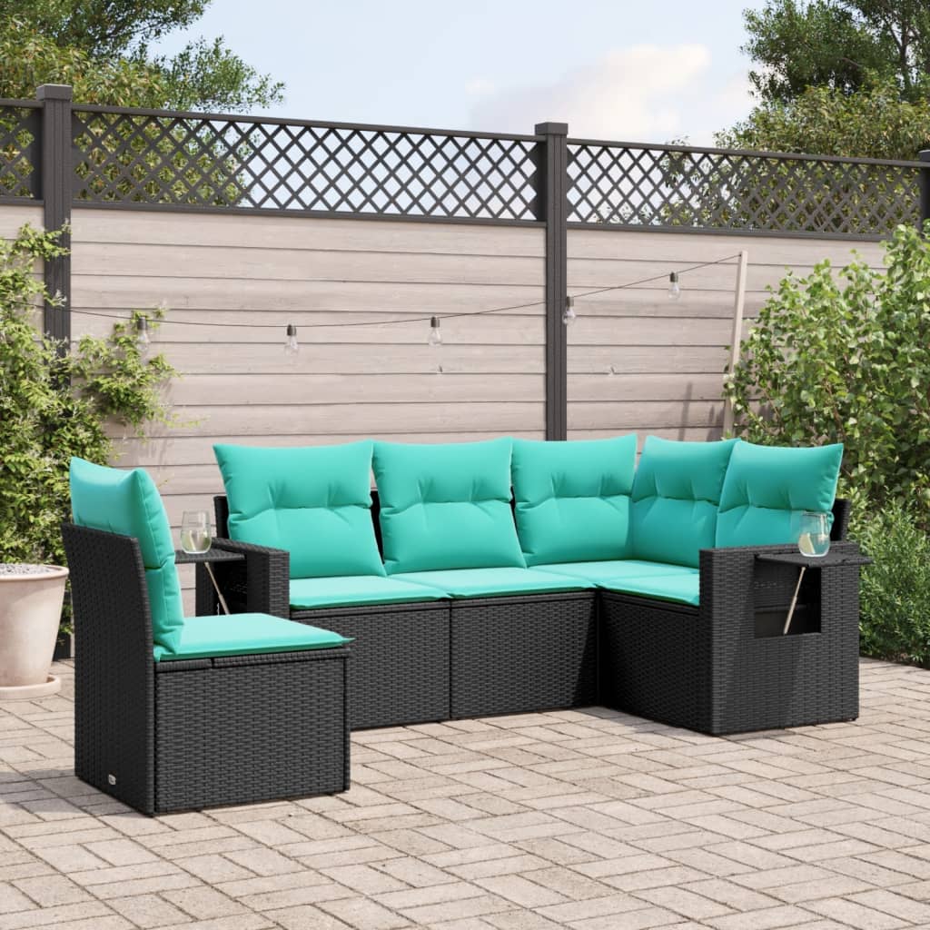 Set Divani da Giardino 5 pz con Cuscini in Polyrattan