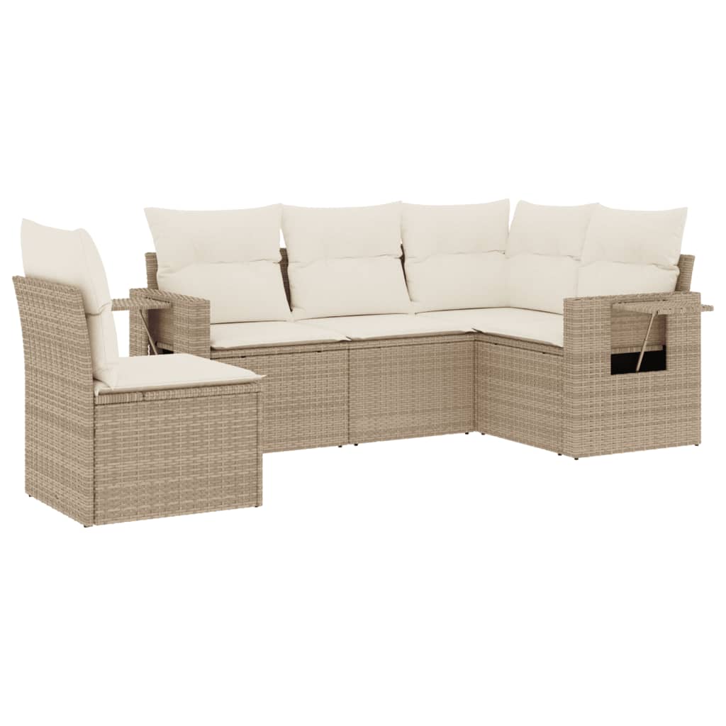 Set Divano da Giardino 5 pz con Cuscini Beige in Polyrattan - homemem39