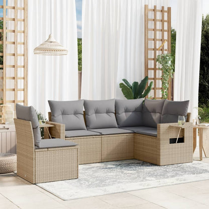 Set Divano da Giardino 5 pz con Cuscini Beige in Polyrattan - homemem39