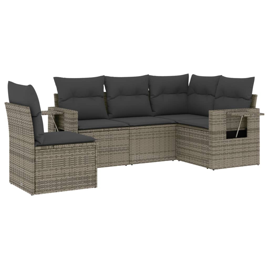 Set Divano da Giardino 5 pz con Cuscini Grigio in Polyrattan - homemem39