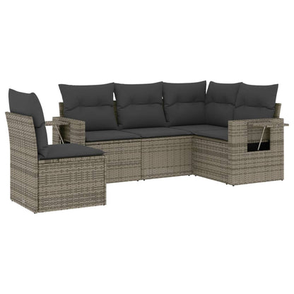 Set Divano da Giardino 5 pz con Cuscini Grigio in Polyrattan - homemem39