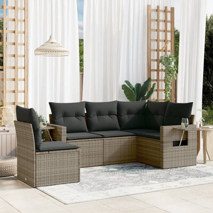 Set Divano da Giardino 5 pz con Cuscini Grigio in Polyrattan - homemem39