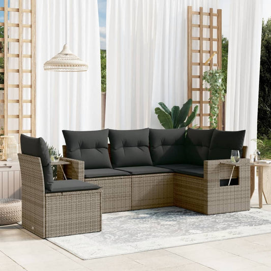 Set Divano da Giardino 5 pz con Cuscini Grigio in Polyrattan - homemem39