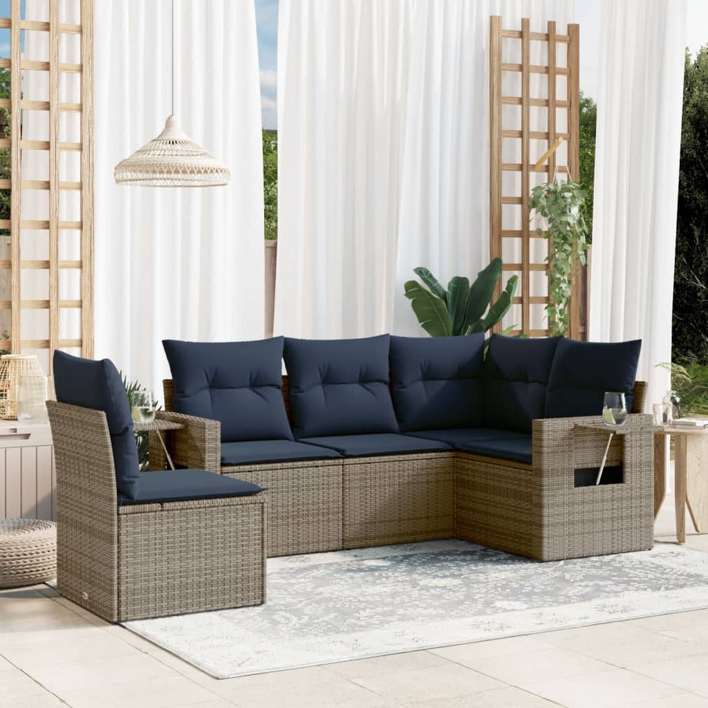Set Divani da Giardino 5 pz con Cuscini in Polyrattan
