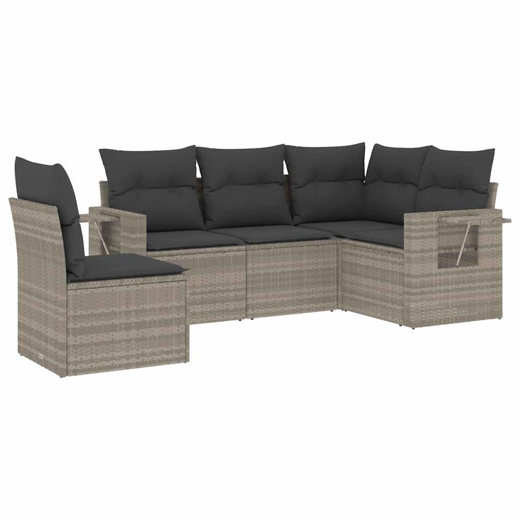 Set Divano da Giardino 5pz con Cuscini Grigio Chiaro Polyrattan - homemem39