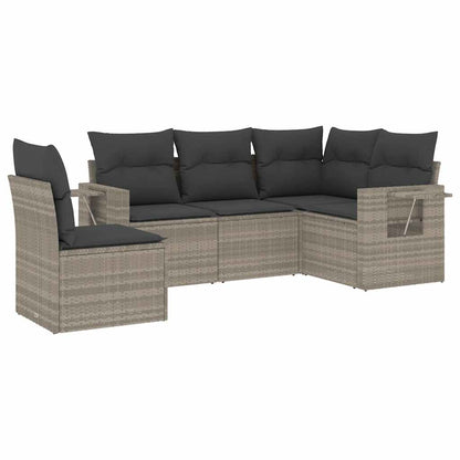 Set Divano da Giardino 5pz con Cuscini Grigio Chiaro Polyrattan - homemem39