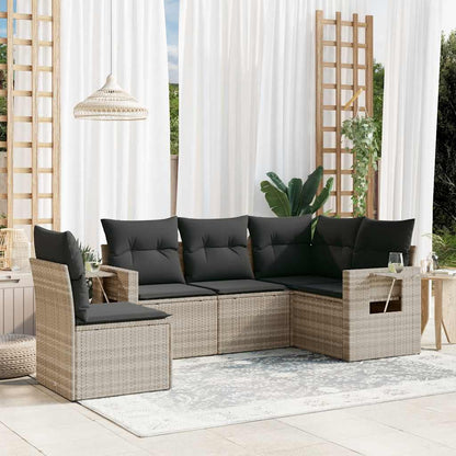 Set Divano da Giardino 5pz con Cuscini Grigio Chiaro Polyrattan - homemem39