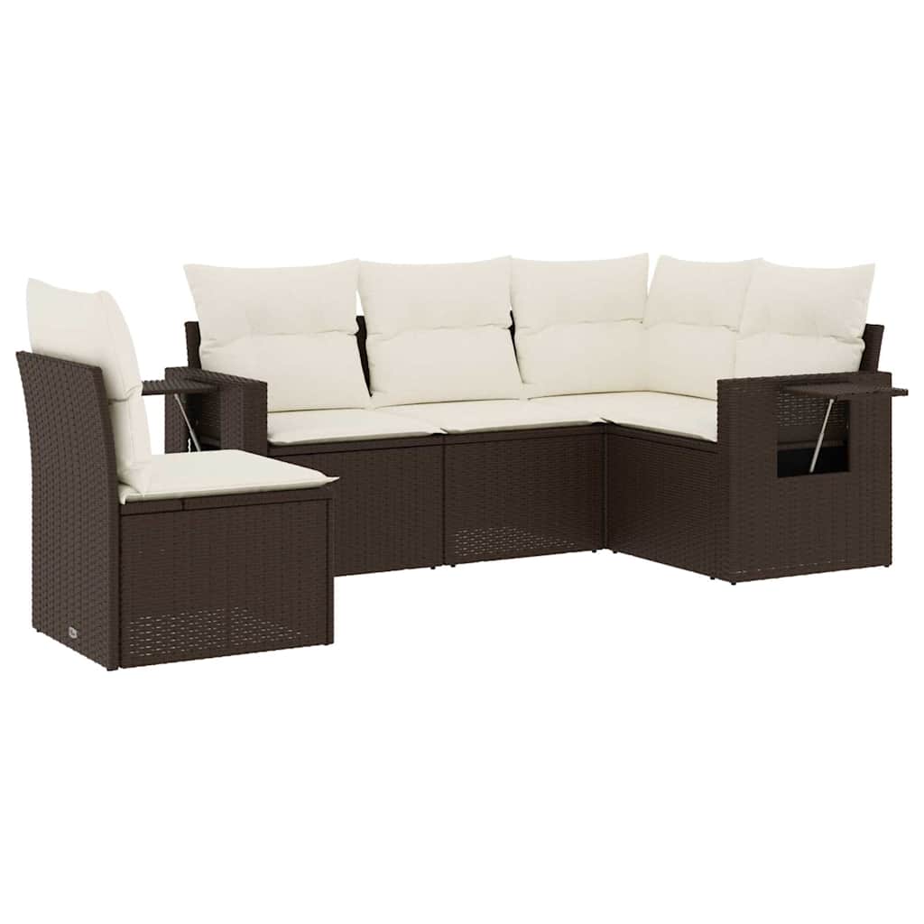 Set Divano da Giardino 5 pz con Cuscini Marrone in Polyrattan - homemem39