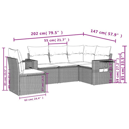 Set Divano da Giardino 5 pz con Cuscini Marrone in Polyrattan | homemem39