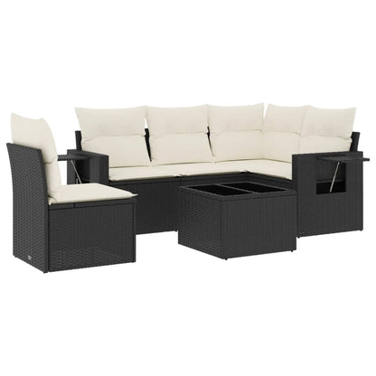 Set Divano da Giardino 6 pz con Cuscini Nero in Polyrattan