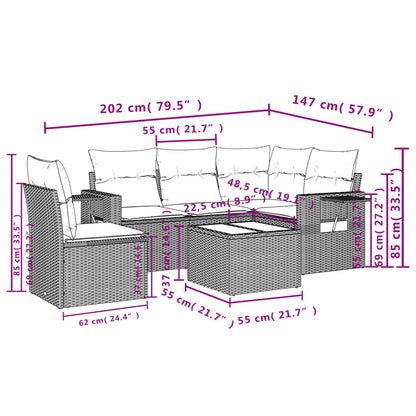 Set Divano da Giardino 6 pz con Cuscini Nero in Polyrattan