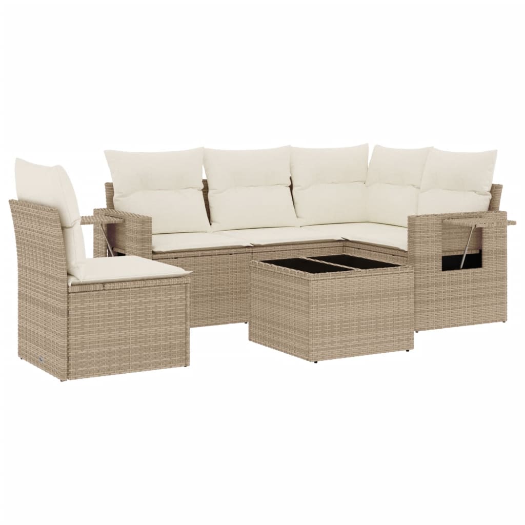 Set Divano da Giardino 6 pz con Cuscini Beige in Polyrattan - homemem39