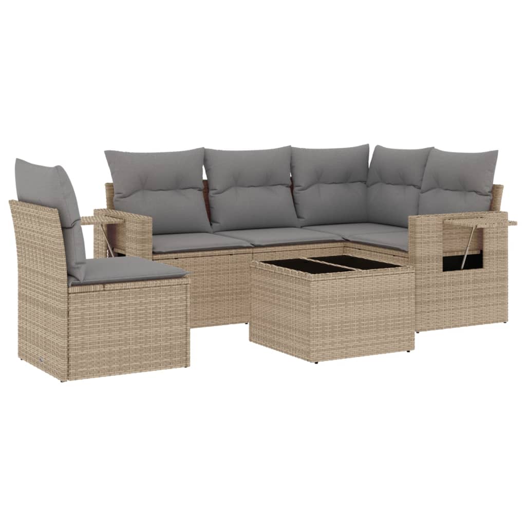 Set Divano da Giardino 6 pz con Cuscini Beige in Polyrattan - homemem39
