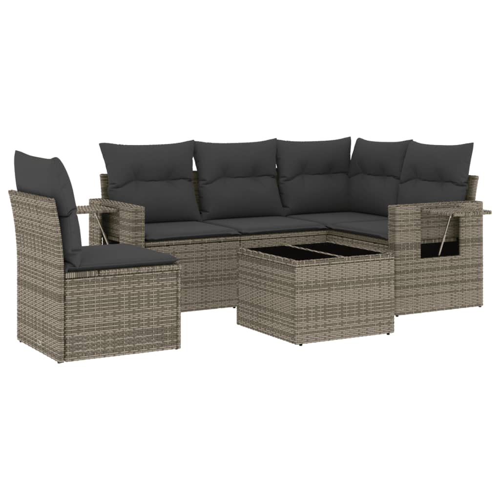 Set Divano da Giardino 6 pz con Cuscini Grigio in Polyrattan - homemem39