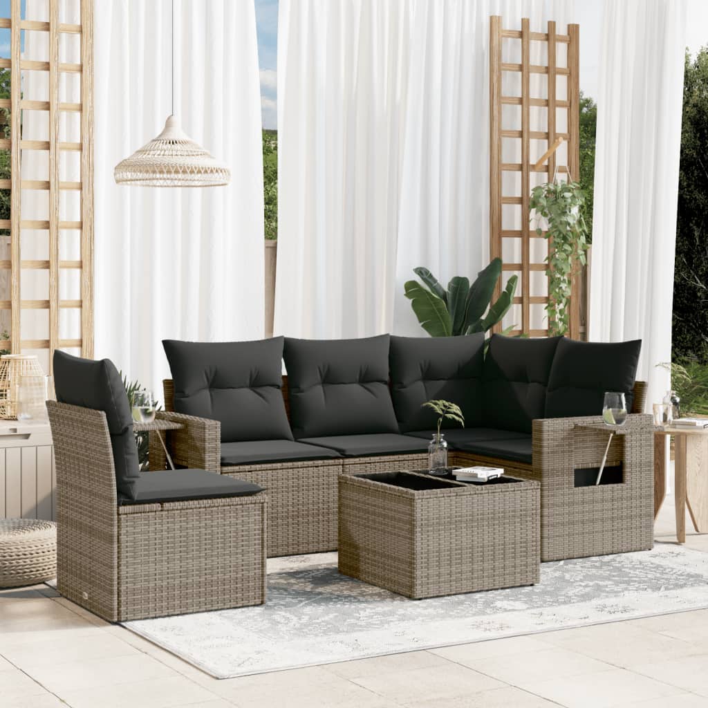 Set Divano da Giardino 6 pz con Cuscini Grigio in Polyrattan - homemem39